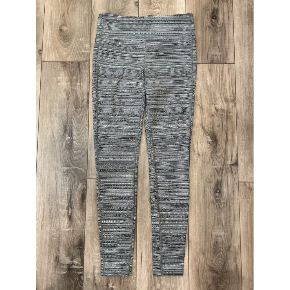 Athleta Womens M Grey White Space Dye Jacquard High Rise Leggings Yoga Tights